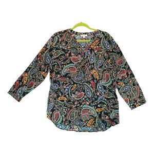Grand & Greene  Women Rayon Paisey Print 3/4‎ Sleeve Half Button Tunic Size M